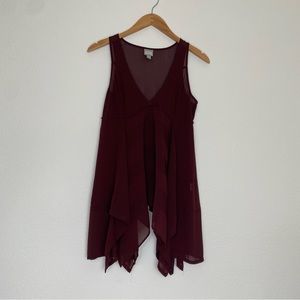 Converse Women's Wine Sheer Tunic Tank Top Size XS Casual Bohemian Retro Classic